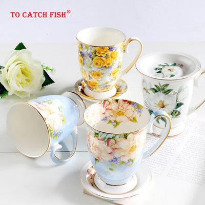 Hochwertige Elfenbein-Porzellan Elegante Kaffeetasse, Keramikbecher Luxus Britischer Stil Nachmittagstasse, Bürobecher