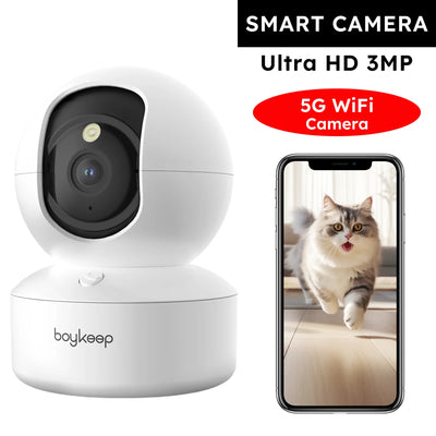 Boykeep Telecamera per Cani da Compagnia 2K con App per Telefono, Telecamera di Sicurezza Interna per Bambini WiFi 5G/2.4GHz, Panoramica e Inclinazione a 360°, Audio a 2 Vie, Visione Notturna
