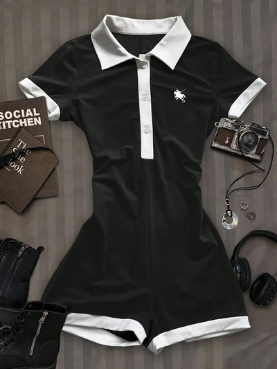 Casual and simple lapel women's jumpsuit, sleeveless, elegant and sexy lapel waist-hugging short jumpsuit