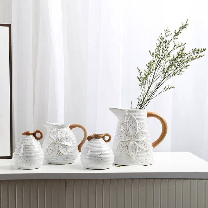 Contrast color with handle ceramic vase American country retro home desktop hydroponic flower decoration