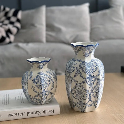 1 STÜCK Handbemalte blau-weiße Porzellanvase Elegante Heimdekoration für Wohnzimmer, Eingangsbereich, Schreibtisch-Blumenarrangement-Display
