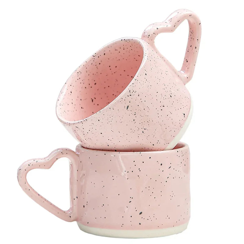 Korean Style ins Ceramics Cup 300ML Pink Love shape handle Coffee Mug Breakfast milk oatmeal cup Water cup Valentine's Day Gift