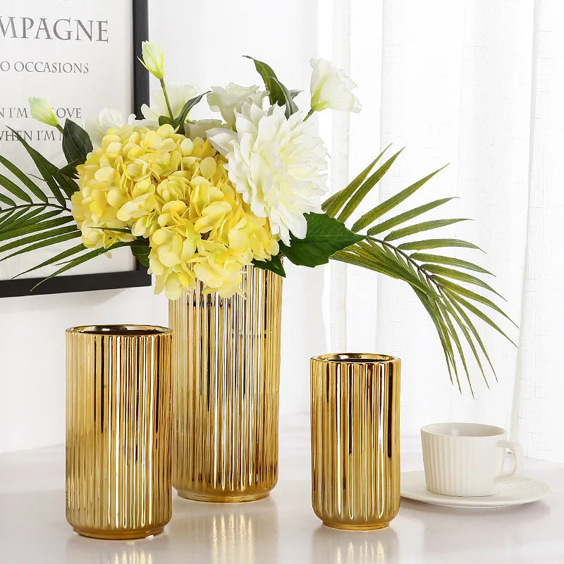 Nordic Ceramic Vase Golden Vase Flower Arrangement Pot Flower Storage Container Home Living Room Desktop Decor Friend's Gift
