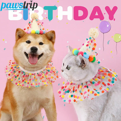 Cappello di compleanno colorato per cani e gatti, regolabile, set di sciarpe e cappelli di compleanno per gatti, bavaglino carino per cani, cappello per feste di compleanno per animali domestici, accessori per cani
