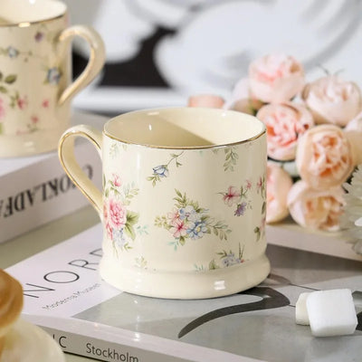 European Light Luxury Floral Mug High Value Retro Home Coffee Cup Style Gold Afternoon Tea Ceramic Cups
