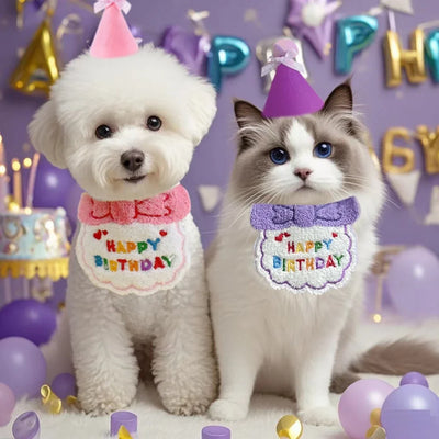 Set di sciarpa e cappello di compleanno per animali domestici, regolabile, per cani e gatti, mini bavaglino per animali domestici, adatto per decorazioni per feste di cani e gatti