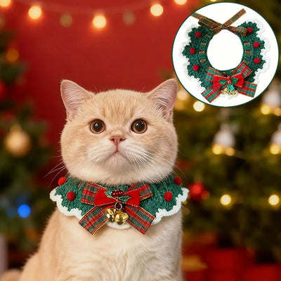 Simpatico collare per gatti con fiocco in lana all'uncinetto, papillon per gatti di Natale, collare per animali domestici, bavaglino per gatti da interni, gattini e cani di piccola taglia, cuccioli