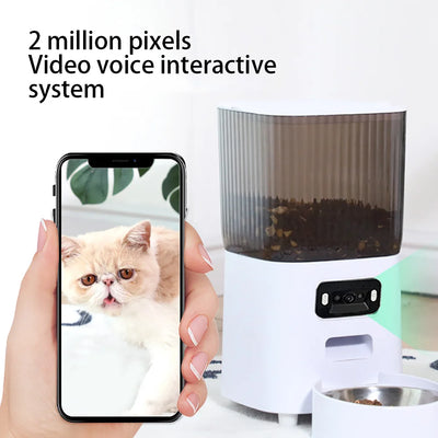 Mangiatoia automatica intelligente per gatti da 5 litri con doppie ciotole e videocamera, distributore di cibo secco per gatti, registratore vocale intelligente per animali domestici, mangiatoia automatica per cani