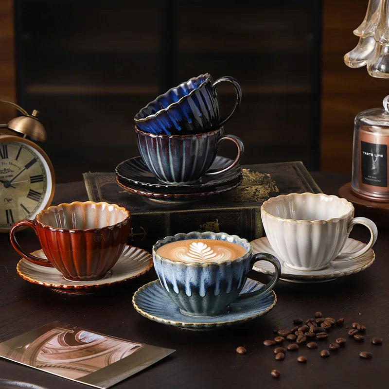 Vintage high-end striped kiln turned ceramic cup, hotel home office milk coffee cup, afternoon tea drinking cup
