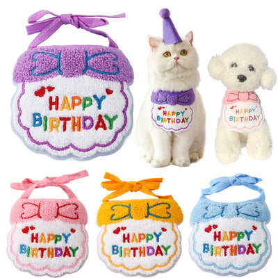 1pc Bavaglino per animali domestici Gatti Cani Bavaglino compleanno Ricamo Carino Colorato Accessori per animali domestici Bandana Abbigliamento da festa Abiti Accessori TMZ