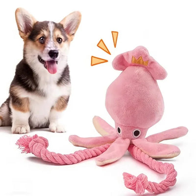 1PC Giocattoli di Peluche a Forma di Polpo per Animali Domestici, Giocattoli da Masticare Interattivi a Corda Squittii per Cani di Piccola Taglia e di Grande Taglia, Gatti, Cuccioli, Giocattoli per Addestramento alla Dentizione