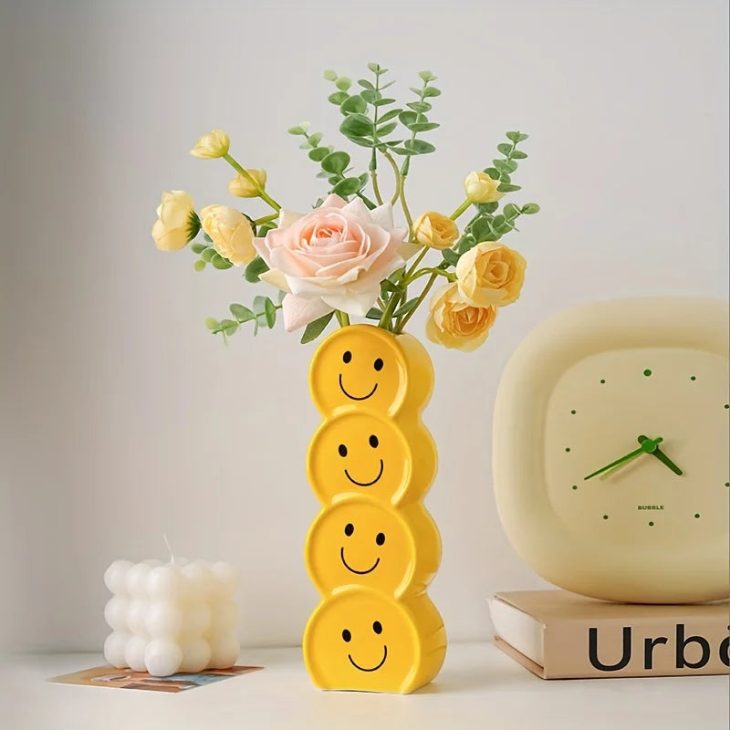 1pc Ceramic Happy Face Vase - Art Deco Boho Flower Holder for Wedding/Home Decor