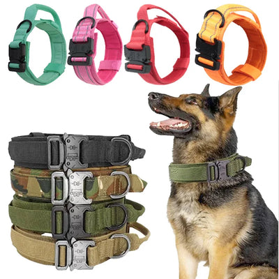 Lighter Aviation Aluminum Metal Buckle Dog Collar Adjustable Nylon Heavy Duty Tactical Training Dog Collar With Handle