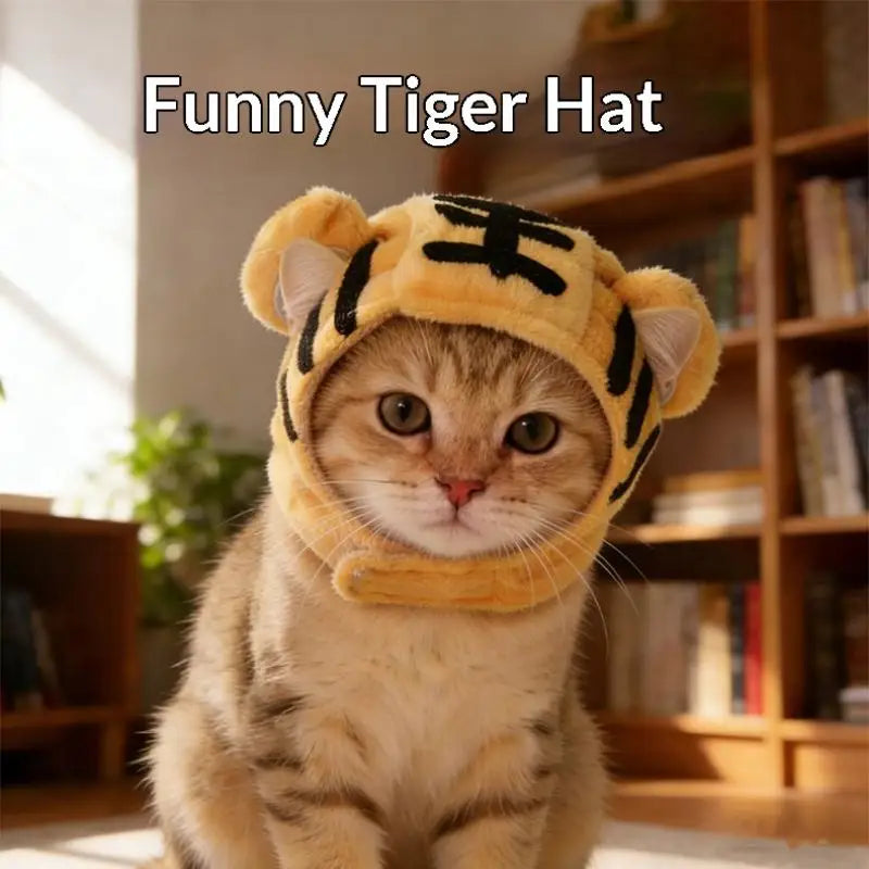 1PC Cute Tiger Fruit Cat Plush Hat Cat Puppy Cosplay Costume Pet Accessories Adjustable Comfortable Warm Headdress Pet Headwear