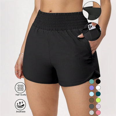 Women High Waisted Athletic Shorts Running Shorts with Zipper Pockets Elastic Workout Shorts for Yoga Breathable Sports Shorts