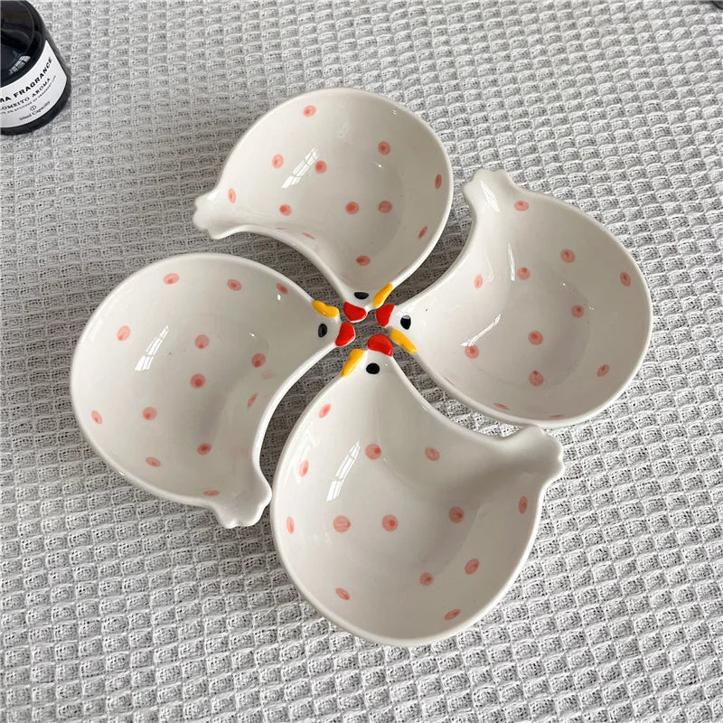4pcs chicken shaped plates, ceramic seasoning plates, cute mini plates