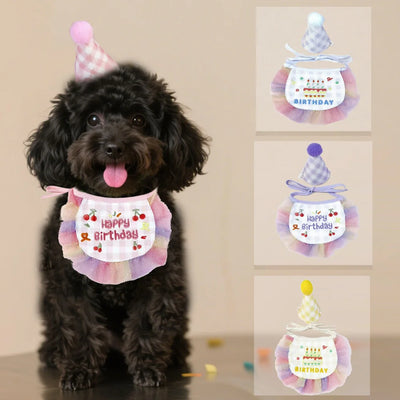 1 Set Pet Birthday Scarf Cute Delicate Lace Bib, Cat & Dog Birthday Party Celebration Prevent saliva Towel