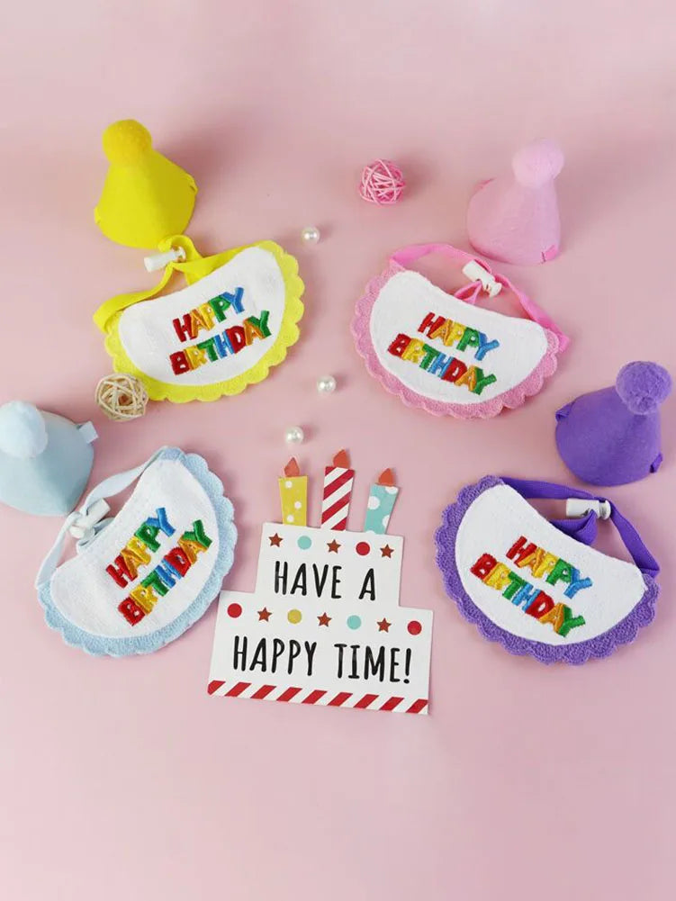 Cat Dog Birthday Bib and Party Hat Teddy Saliva Towel Mini Doggy Bandana Scarf Pet Birthday Dress Up Supplies