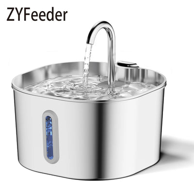 ZYFeeder 2.2L fontana automatica per gatti in acciaio inossidabile, beverino per animali domestici, fontanella per cani con finestra (senza spina 5V 1A)