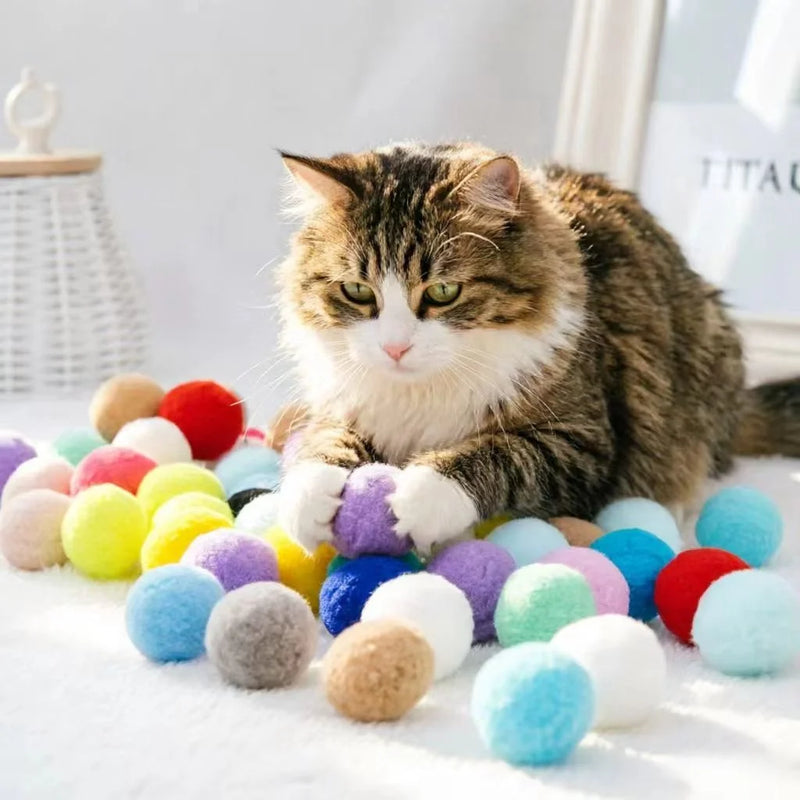 50/100/200 pcs Cute Funny Cat Toys Stretch Plush Ball Cat Toy Ball Creative Colorful Interactive Cat Pom Pom Cat Chew Toy