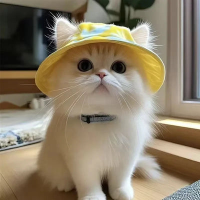 Cappello da Sole Estivo per Gatti con Fori per le Orecchie - Simpatico Cappellino da Pescatore per Gatti con Protezione UV, Cappello Parasole Traspirante per Esterni per Gatti