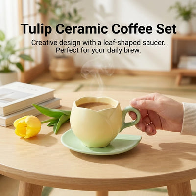 Keramik Kaffeetasse und Untertasse Set Tulpenform Japanischer Stil Design Teetassen Set Trinkgeschirr Küche, Esszimmer & Bar Kaffeegeschirr