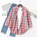 2025 New Cotton Plaid Shirts Women Casual Loose Fine Tops And Blouses Ladies Office Long Sleeve Checkered Shirt Clothes