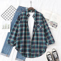 2025 New Cotton Plaid Shirts Women Casual Loose Fine Tops And Blouses Ladies Office Long Sleeve Checkered Shirt Clothes