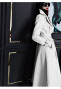 Nerazzurri Spring Runway White Long Leather Trench Coat for Women Long Sleeve Elegant Luxury fashion Womens Coats 2021 Designer