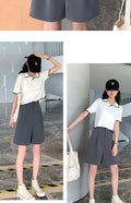 Knee Length Suit Shorts for Women Summer Thin High Waisted A-Line Wide Leg Pants Woman Loose Black Straight Leg Short Shorts