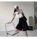 Knee Length Suit Shorts for Women Summer Thin High Waisted A-Line Wide Leg Pants Woman Loose Black Straight Leg Short Shorts