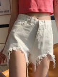 Aoaiiys White Jean Shorts for Women Ripped Jeans High Waisted Denim Shorts Y2k Tassel Wide Leg Hot Shorts Summer Streetwear