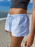 Casual Striped Shorts Women y2k Clothing Drawstring Elastic Waist Loose Fit Wide Leg Bottoms 2000s Aesthetic Streetwear