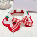 Strawberry Plaid Pet Bib, Soft Polyester Bow Tie with Ruffle Edge, Adjustable Strap for Cats Dogs All Sizes