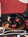 3D Heart-shaped Design Vintage Ceramic Mug, Cute Large Capacity, 3D Embossed Coffee Cup, Kitchen Drinkware Set