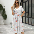 2024 Europe and the United States summer new women's fashion elegant printed round neck short sleeve zipper dress