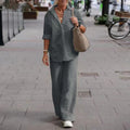 Two-piece Set Women Summer Suit Plus Size Cotton Linen Single-breasted Shirt Trousers Casual Top Wide Leg Pants Loose Outfits
