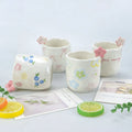 1pcs Cute flower cup, hand-painted bow, watercolor flower, hand squeezed irregular ceramic coffee cup