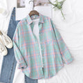 2025 New Cotton Plaid Shirts Women Casual Loose Fine Tops And Blouses Ladies Office Long Sleeve Checkered Shirt Clothes