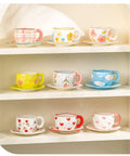 300ML Cute Hand Pinched Irregular Ceramic mug Flower Heart Pattern Coffee Cup Breakfast Milk tea cups Gift For Kids Girls