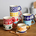 YWDL Japanese Flower Coffee Mug Set Retro Ceramic Milk Oats Mug Office Water Handgrip Cup Kitchen Party Drinkware Set 300ml
