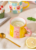 Cute INS style Ceramic Mug Creative Hand-Painted Love Heart Coffee Cup Couples Cup Breakfast Milk tea Mug Valentine's Day Gift