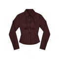 Spring and autumn new retro striped lapel button design slim fit blouse for women