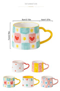 Cute INS style Ceramic Mug Creative Hand-Painted Love Heart Coffee Cup Couples Cup Breakfast Milk tea Mug Valentine's Day Gift