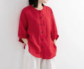 ZOKI Casual Cotton Linen Shirts Oversize Summer Lantern Half Sleeve Tops Summer Korean Loose Mom Button Up Blouse Dropshipping