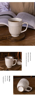 Vintage Mug  Simple Vertical Embossed Ceramic Water Cup High Aesthetic Ceramic Household Cup Couple Cup  Coffee Cup