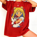 2026 Pretty Girl Warrior Retro 90s Anime Printed T-shirt Summer Women's T-shirt Street Style Casual Trendy Short Sleeve Tops