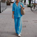 Two-piece Set Women Summer Suit Plus Size Cotton Linen Single-breasted Shirt Trousers Casual Top Wide Leg Pants Loose Outfits