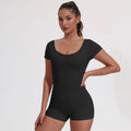 Backless Ribbed Bodysuit for Women Seamless U-Neck Short Sleeve Scoop Neck Jumpsuit Tummy Control Butt Lifting Workout Romper