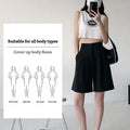 Knee Length Suit Shorts for Women Summer Thin High Waisted A-Line Wide Leg Pants Woman Loose Black Straight Leg Short Shorts